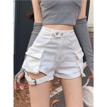 Jiashucheng Quần Short Yếm jeans Chữ a Lưng Cao Ống Rộng Thiết Kế Không Đều Phong Cách Mới Mùa Hè Cho Nữ