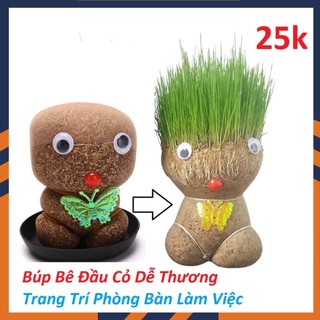 Búp Bê Đầu Cỏ Mọc Tóc Mini đáng yêu Trồng hoa cỏ tô điểm Phòng Học Bàn Làm Việc