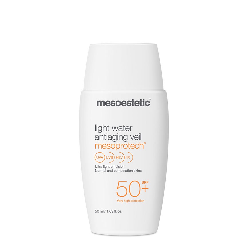 Kem chống nắng Mesoestetic Light Water Antiaging Veil và Mineral Matt Antiaging Fluid Mesoprotech SPF50+