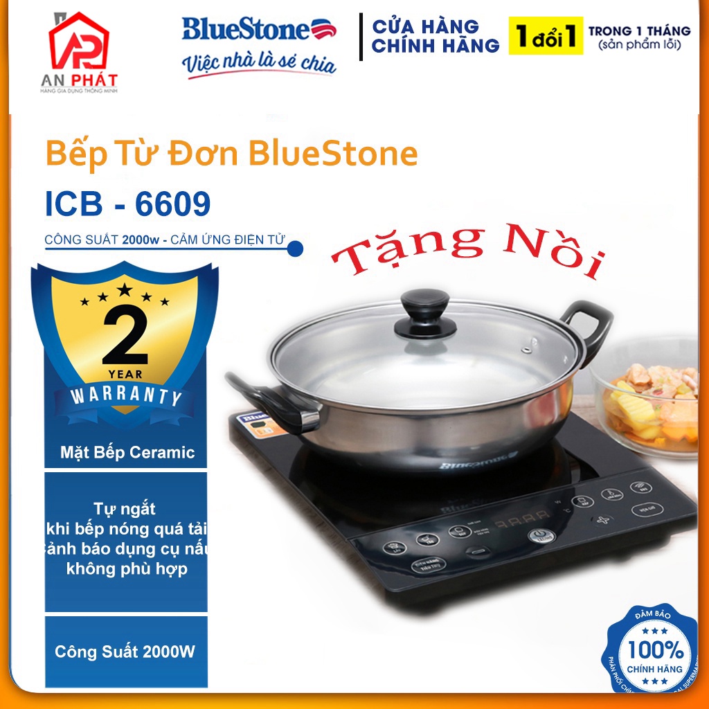 Bếp Từ Bluestone ICB-6609, Công Suất 2000W, Mặt Kính Ceramic, Hàng Chính Hãng Bảo Hành 24 Tháng