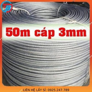 Combo 50m dây cáp bọc 3mm kèm 4 khoá cáp 2 tăng đơ. Dây phơi thông minh