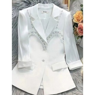 Áo khoác vest tay lửng đính hạt thời trang mùa hè 2023 cho nữ