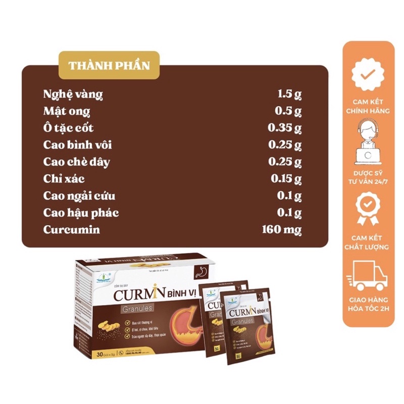 ✅  Cốm Dạ Dày CURMIN BÌNH VỊ hộp 30 gói