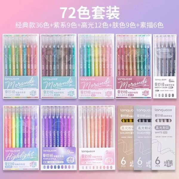 Languo Bút Mực gel Đầu Phẳng Sức Chứa Lớn Màu Da Phong Cách graffiti