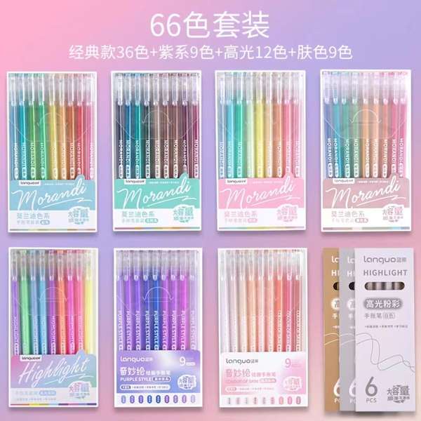 Languo Bút Mực gel Đầu Phẳng Sức Chứa Lớn Màu Da Phong Cách graffiti