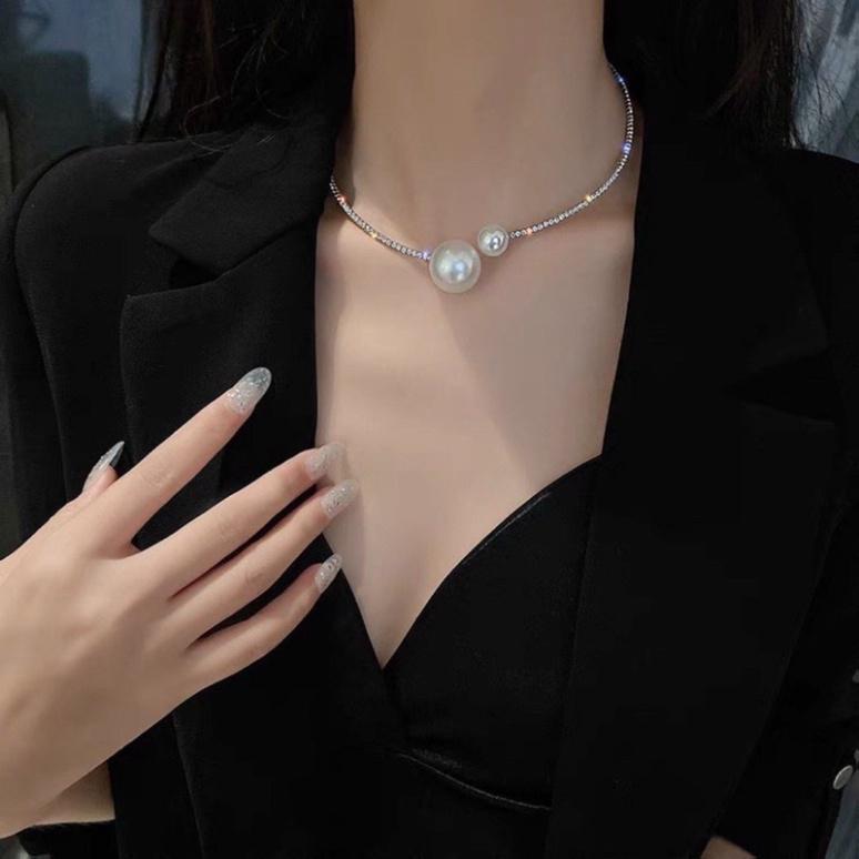 Vòng cổ chocker kiềng 2 đầu Ngọc sang chảnh
