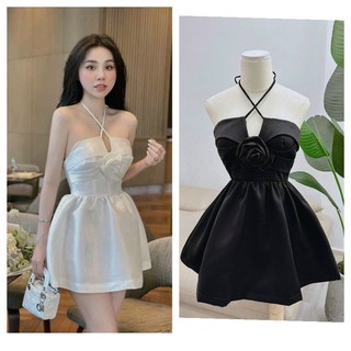 Đầm thời trang nữ đi tiệc chất tapta cúp ngực cột dây chéo váy dài trên gối mini
