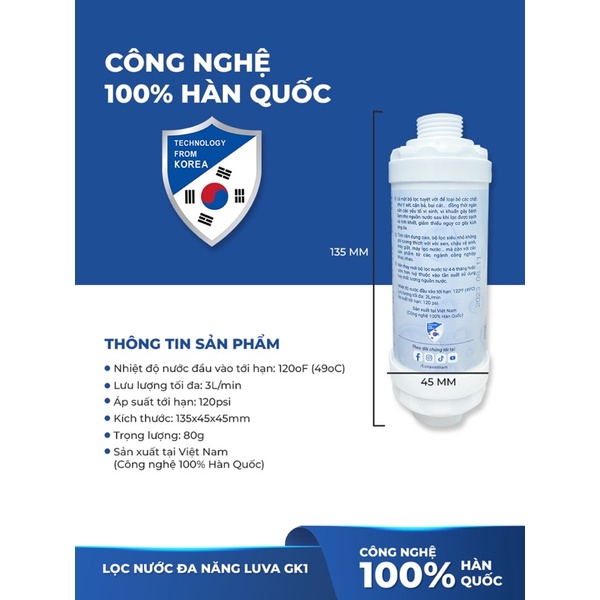 Bộ lọc nước đa năng LUVA GK1 gắn vòi hoa sen, máy giặt, máy rửa bát, vòi rửa bát, bồn cầu thông minh