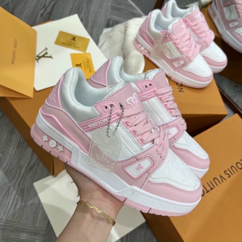 Giày LV Louis Vuitton Trainer Hồng, Giày Sneaker LV Thể Thao Nam Nữ Hot Trend Full Phụ Kiện.
