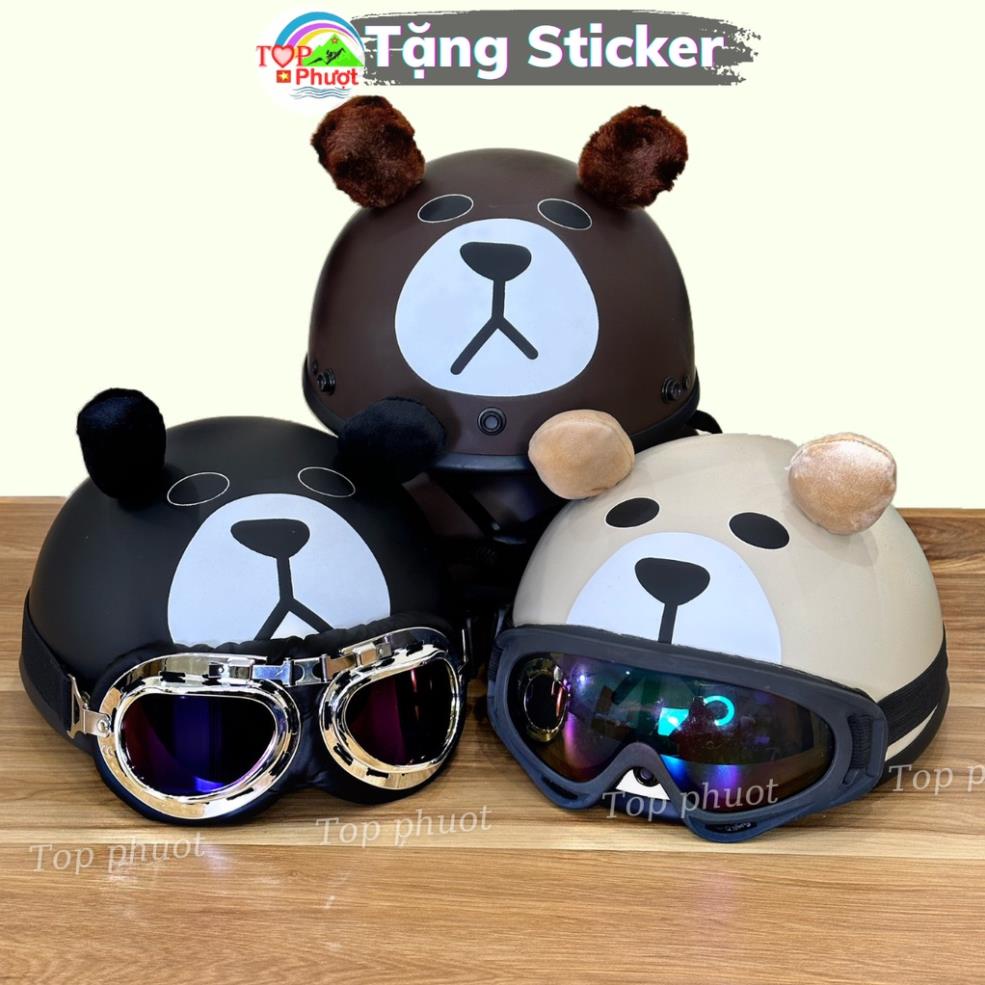 Mũ bảo hiểm hình gấu dâu,Nón bảo hiểm kết in hình gấu dâu có khoét tóc cute kèm kính thời trang ngộ nghĩnh đáng yêu