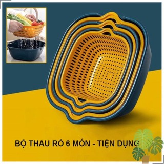 Combo 6 món rổ nhựa đựng đồ ráo nước, bộ rổ nhựa kèm chậu, set rổ nhựa 6 món - darling home