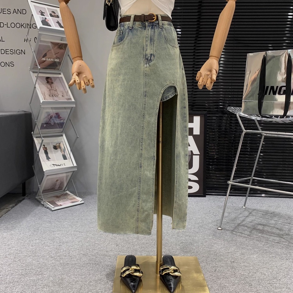 Chân Váy denim Lưng Cao Xẻ Tà Thời Trang Mùa Hè 2023 Mới