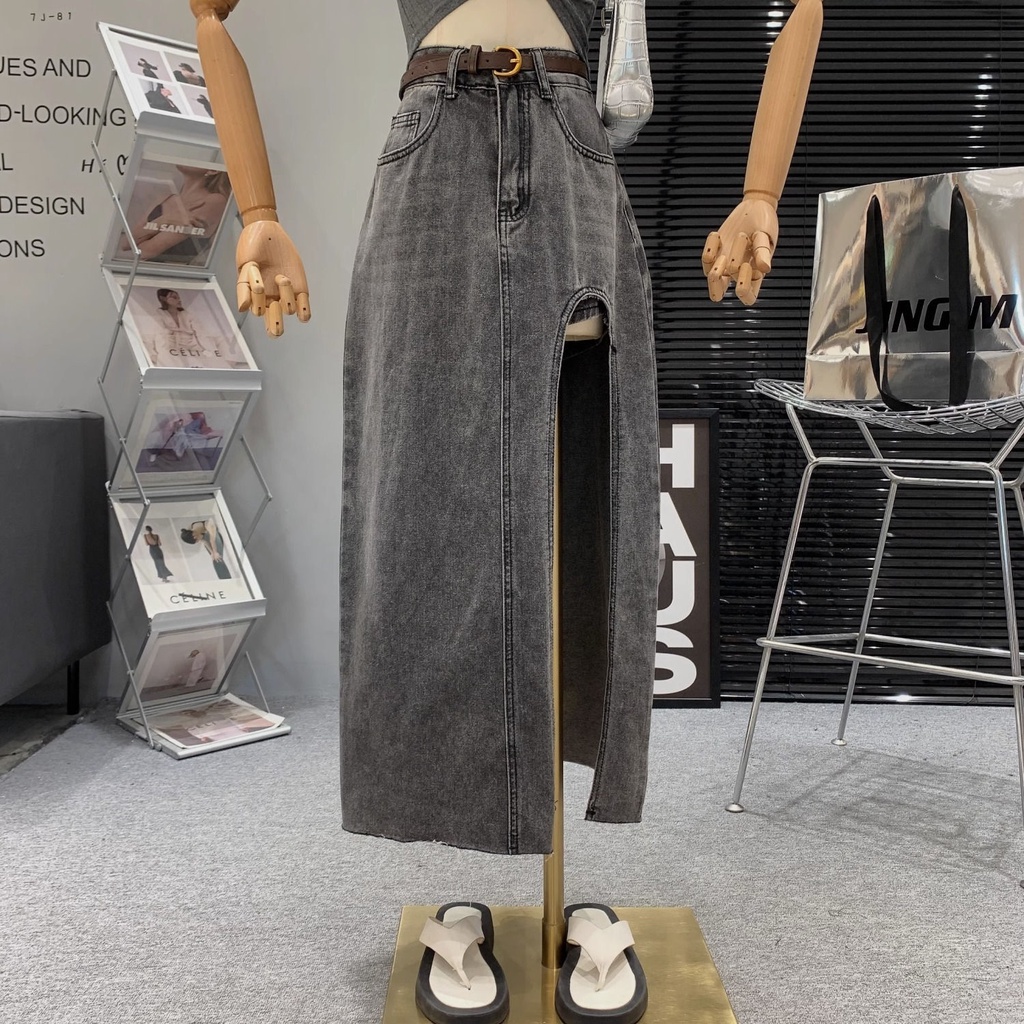 Chân Váy denim Lưng Cao Xẻ Tà Thời Trang Mùa Hè 2023 Mới