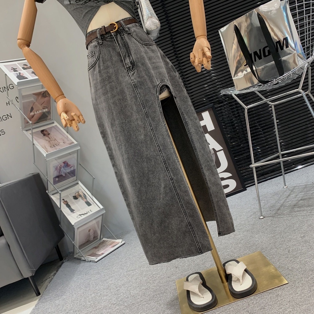 Chân Váy denim Lưng Cao Xẻ Tà Thời Trang Mùa Hè 2023 Mới