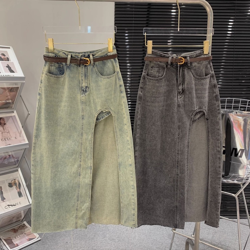 Chân Váy denim Lưng Cao Xẻ Tà Thời Trang Mùa Hè 2023 Mới