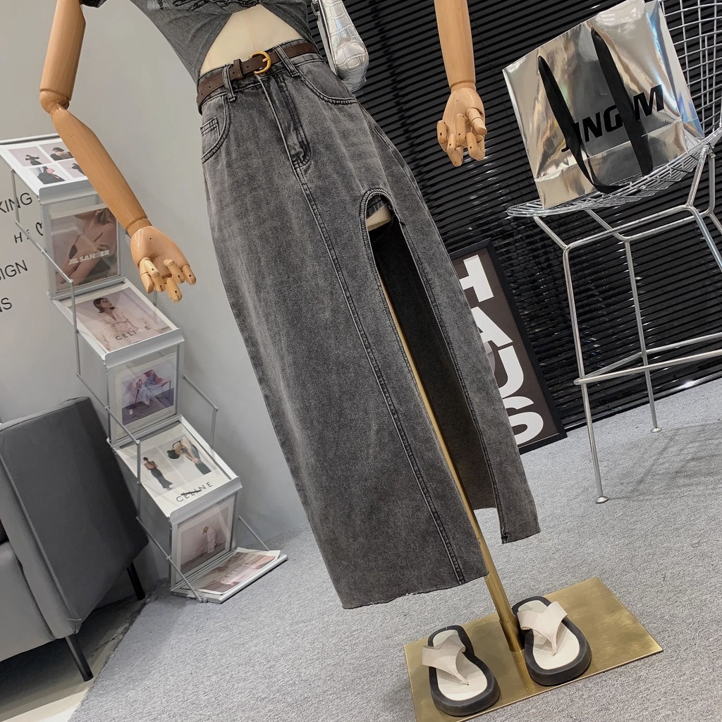 Chân Váy denim Lưng Cao Xẻ Tà Thời Trang Mùa Hè 2023 Mới