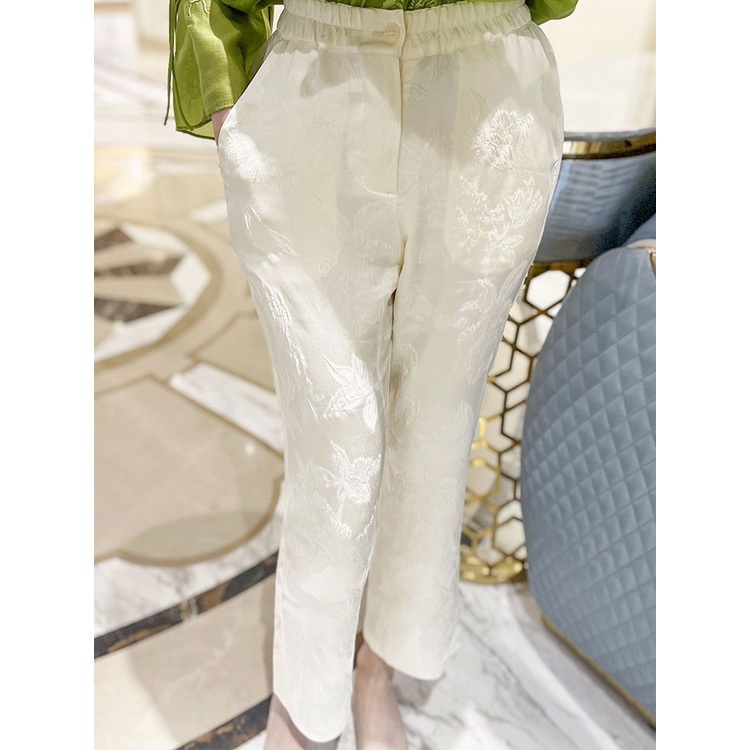 Quần skinny Lưng Thun Dáng Ôm Dập Nổi Họa Tiết Phong Cách Phương Tây