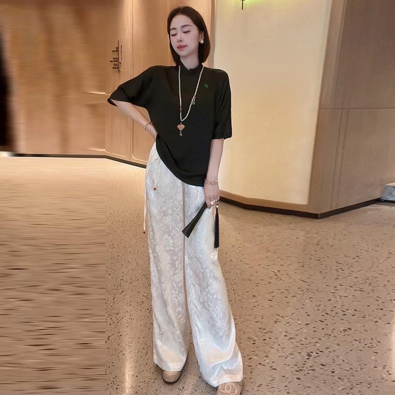 Quần Dài Ống Rộng Lưng Thun Co Giãn Màu Trắng Thời Trang Mùa Hè Dành Cho Nữ