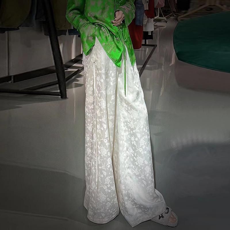 Quần Dài Ống Rộng Lưng Thun Co Giãn Màu Trắng Thời Trang Mùa Hè Dành Cho Nữ