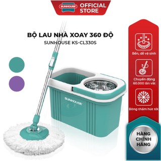 [Chính hãng] Bộ lau nhà xoay 360 độ Sunhouse KS-CL330S | Kèm thùng tự vắt có lồng inox chống gỉ, dễ làm sạch