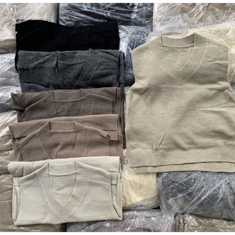 Áo gile len lông thỏ cổ V xẻ vạt trùm vai form rộng oversize bảng màu trơn basic dễ phối đồ ulzzang Hàn Quốc a01