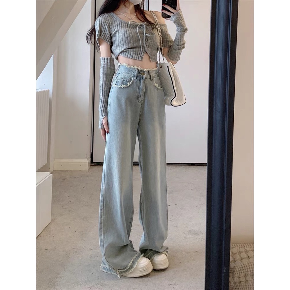 Quần Jean Nữ Ống Rộng Gấu Tua Rua , Quần Bò Nữ Ống Xuông Chất Co Giãn Siêu Mềm Mịn  KT20 | BigBuy360 - bigbuy360.vn