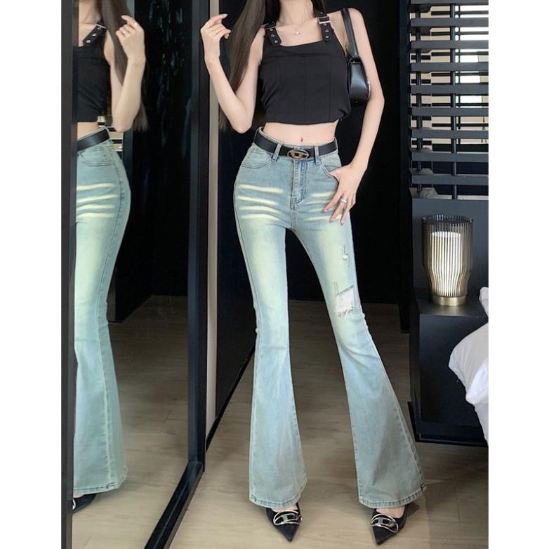 Quần Jeans Nữ Ống Loe Chất Co Giãn, Quần Bò Nữ Ống Loe Rách Đùi Chất Liệu Denim Cao Cấp QC37 | BigBuy360 - bigbuy360.vn