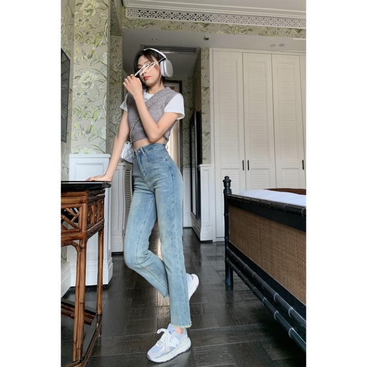 Quần Jeans Nữ Ống Đứng Gấu Tua Rua, Quần Bò Nữ Ống Đứng Chất Liệu Denim Co Giãn 4 Chiều QC27 | BigBuy360 - bigbuy360.vn