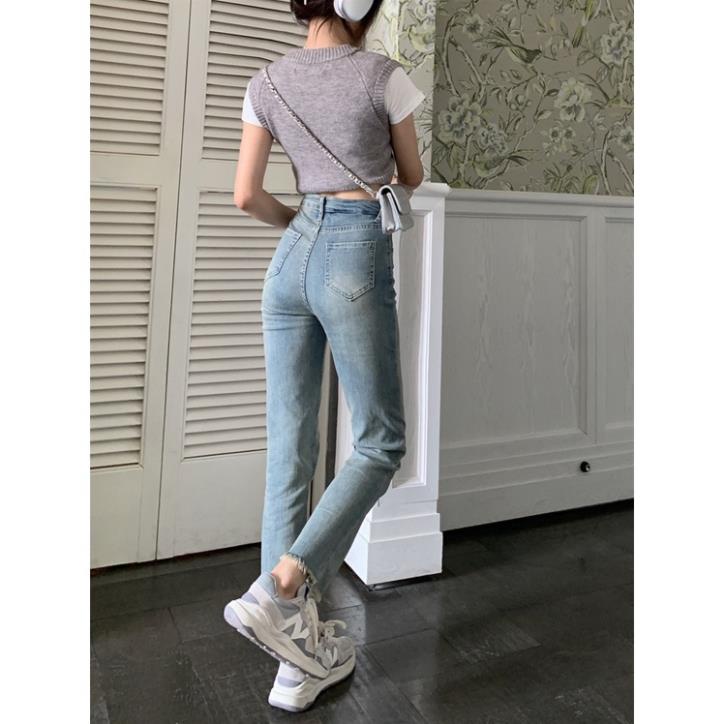 Quần Jeans Nữ Ống Đứng Gấu Tua Rua, Quần Bò Nữ Ống Đứng Chất Liệu Denim Co Giãn 4 Chiều QC27 | BigBuy360 - bigbuy360.vn