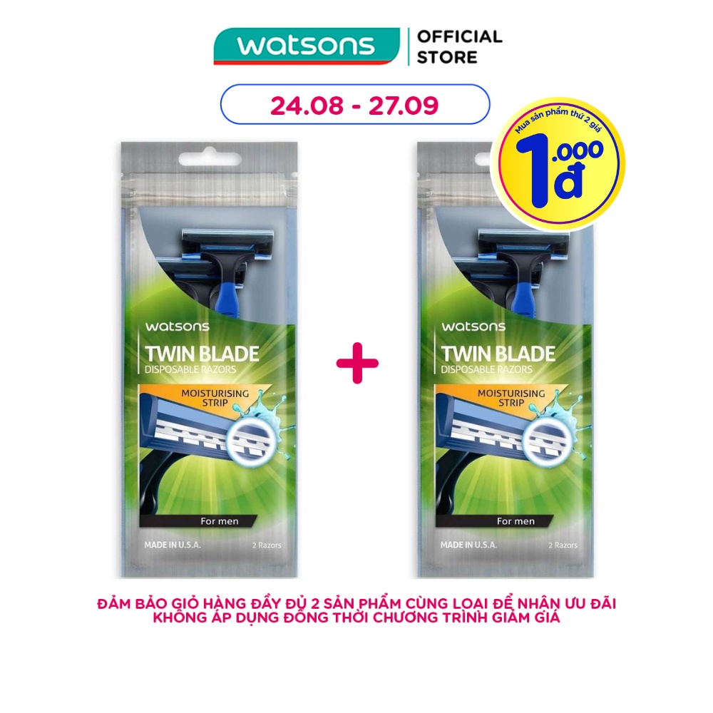 Dao Cạo Râu 2 Lưỡi Watsons Dành Cho Nam Gói 2 Cái