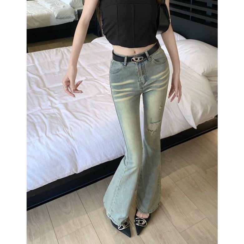 Quần Jeans Nữ Ống Loe Chất Co Giãn, Quần Bò Nữ Ống Loe Rách Đùi Chất Liệu Denim Cao Cấp QC37 | BigBuy360 - bigbuy360.vn