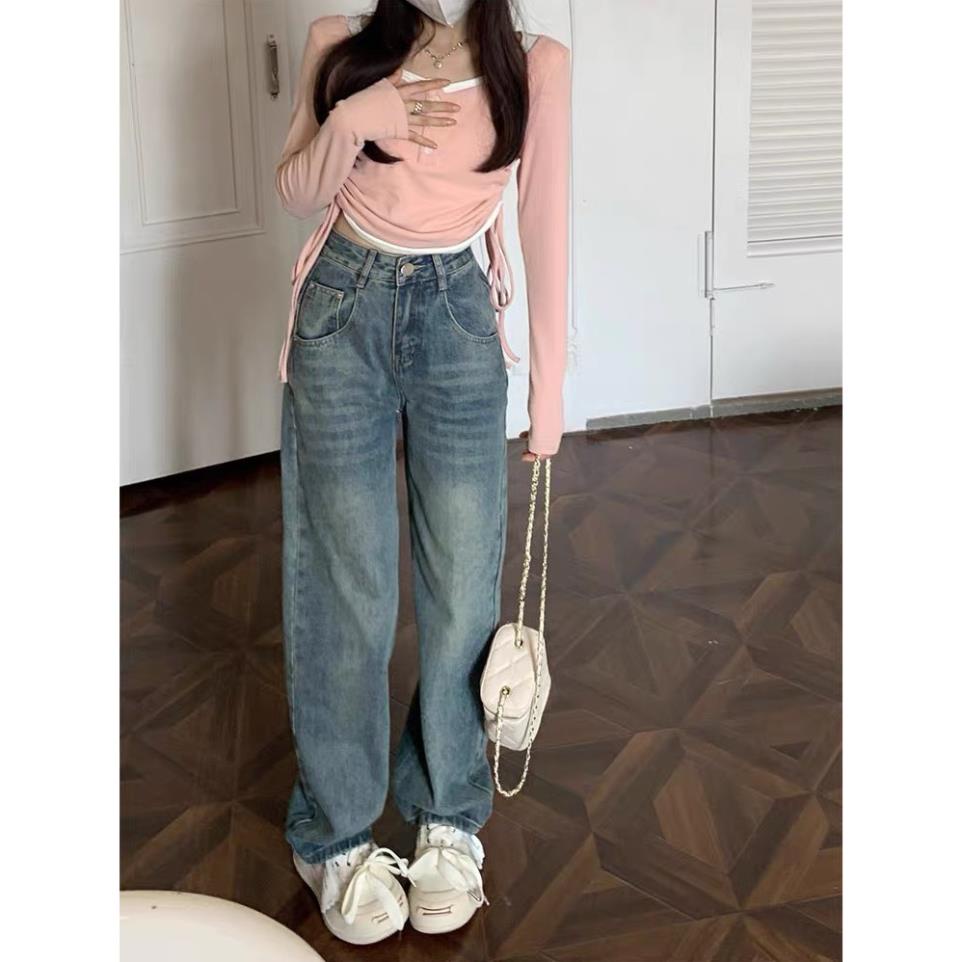 Quần Jeans Nữ Ống Rộng Chất Liệu Denim, Quần Bò Nữ Ống Đứng Cạp Cao Hack Dáng QC40 | BigBuy360 - bigbuy360.vn