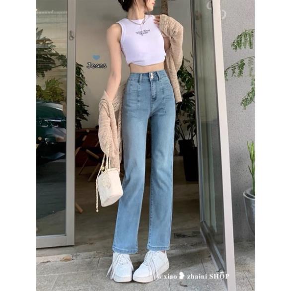 Quần Jeans Nữ Ống Suông , Quần Bò Nữ Ống Rộng Màu Xanh HOTTREND TL49 | BigBuy360 - bigbuy360.vn