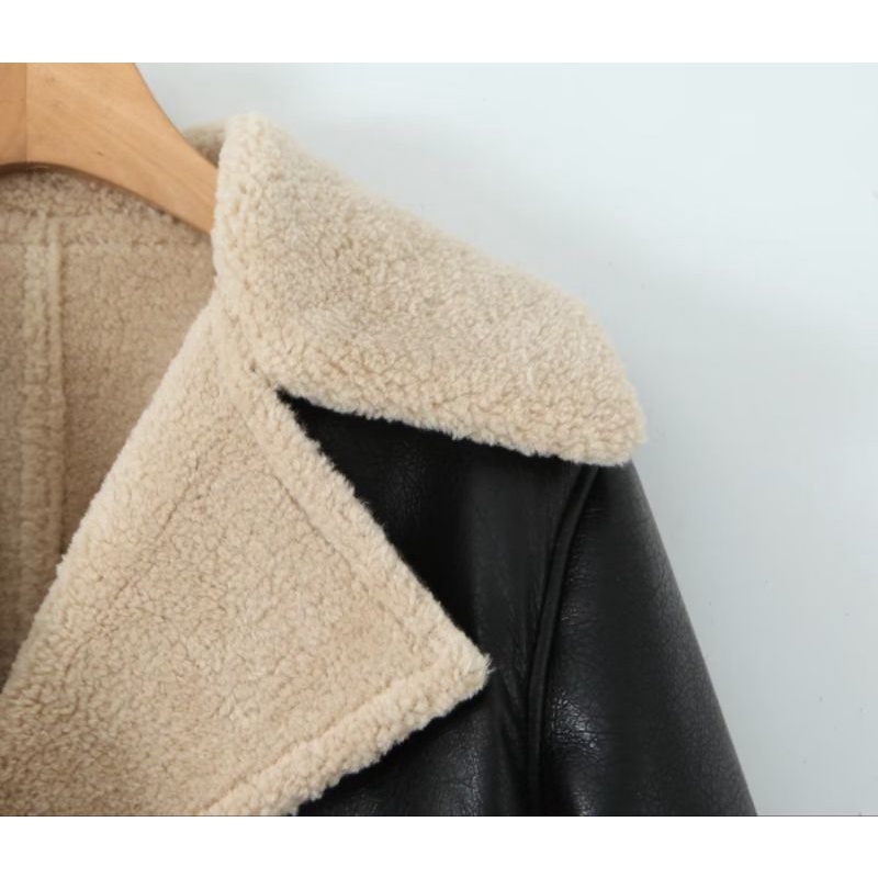 Áo khoác da lót lông dày form ngắn xuất dư
