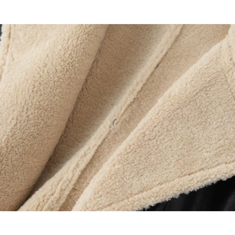 Áo khoác da lót lông dày form ngắn xuất dư