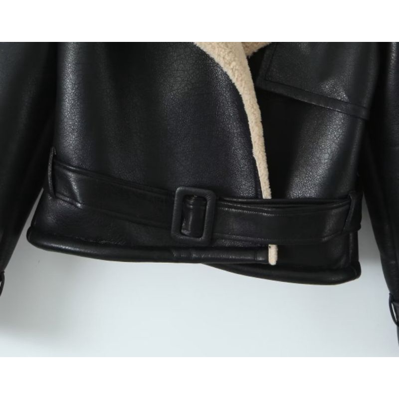 Áo khoác da lót lông dày form ngắn xuất dư