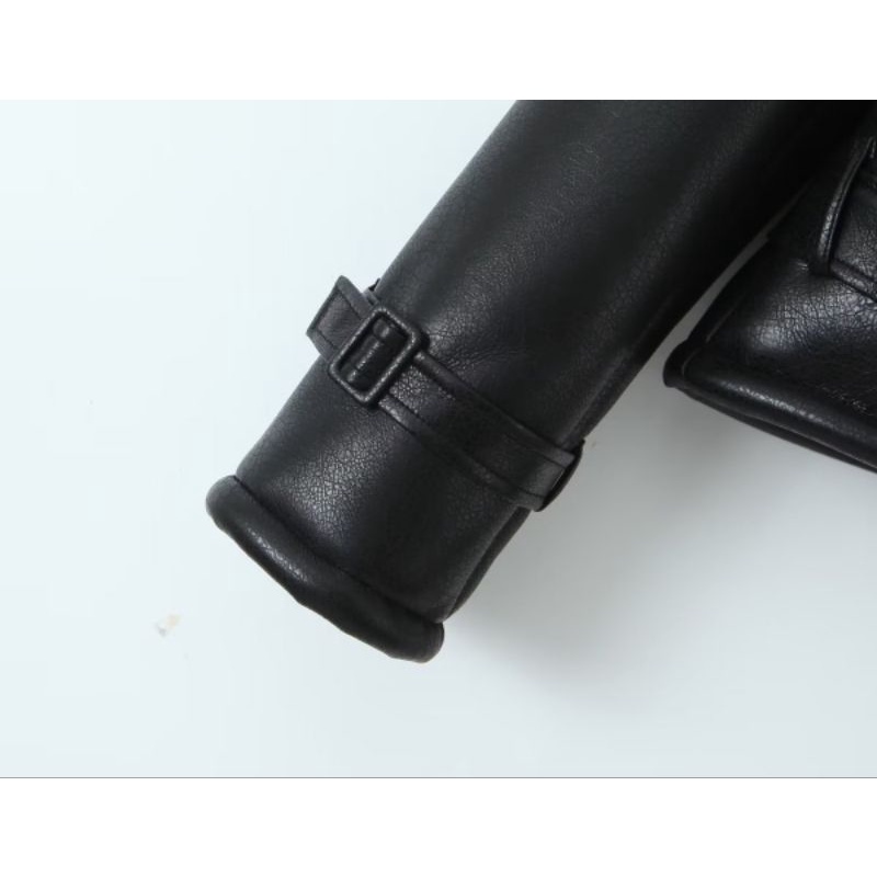 Áo khoác da lót lông dày form ngắn xuất dư