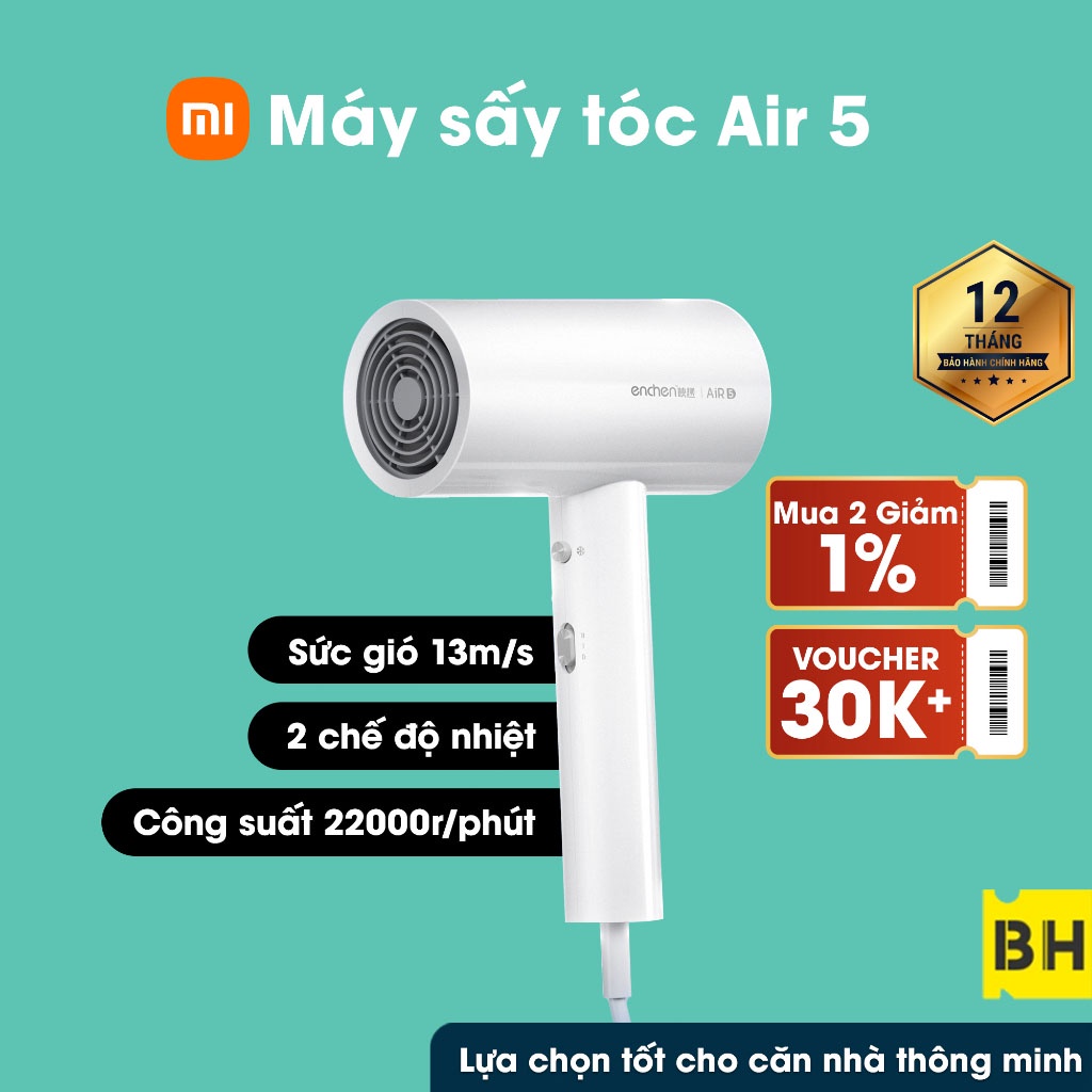 Máy Sấy Tóc Xiaomi Air5 Công Suất 1800W Thiết Kế Tối Giản Điều Chỉnh Mức Gió Và Nhiệt Tiếng Ồn Thấp Tạo Mẫu Nhanh