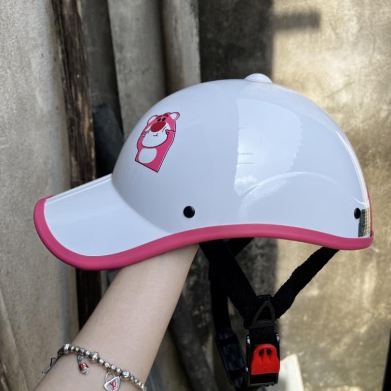 💗FREESHIP💗Nón bảo hiểm kết in hình gấu dâu có khoét tóc nữ dày đẹp loại 1 - Mũ bảo hiểm gấu vàng gấu nâu gấu hồng dâu