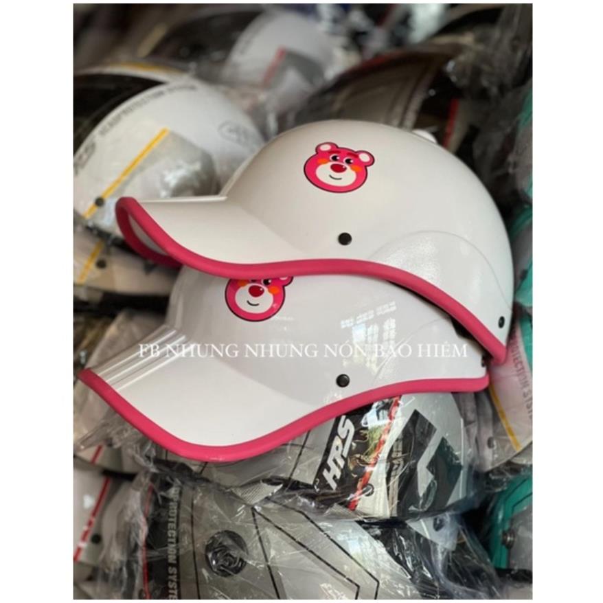 💗FREESHIP💗Nón bảo hiểm kết in hình gấu dâu có khoét tóc nữ dày đẹp loại 1 - Mũ bảo hiểm gấu vàng gấu nâu gấu hồng dâu