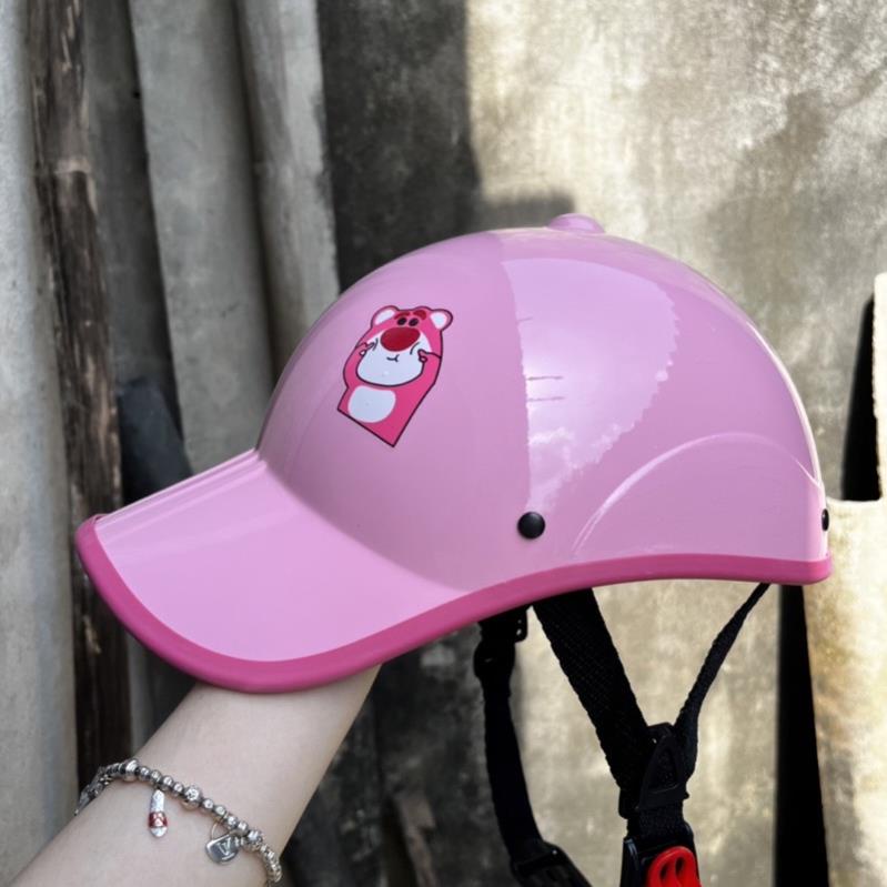 💗FREESHIP💗Nón bảo hiểm kết in hình gấu dâu có khoét tóc nữ dày đẹp loại 1 - Mũ bảo hiểm gấu vàng gấu nâu gấu hồng dâu