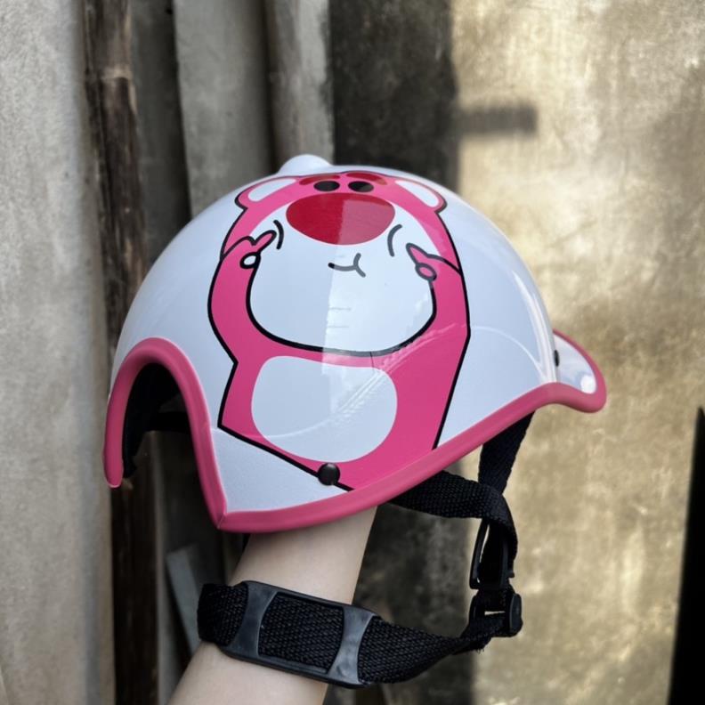 💗FREESHIP💗Nón bảo hiểm kết in hình gấu dâu có khoét tóc nữ dày đẹp loại 1 - Mũ bảo hiểm gấu vàng gấu nâu gấu hồng dâu