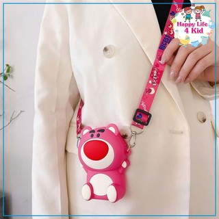 Túi đeo chéo mini, túi đeo chéo gấu dâu, túi silicon hình dáng gấu dâu Lotso dễ thương cute hottrend