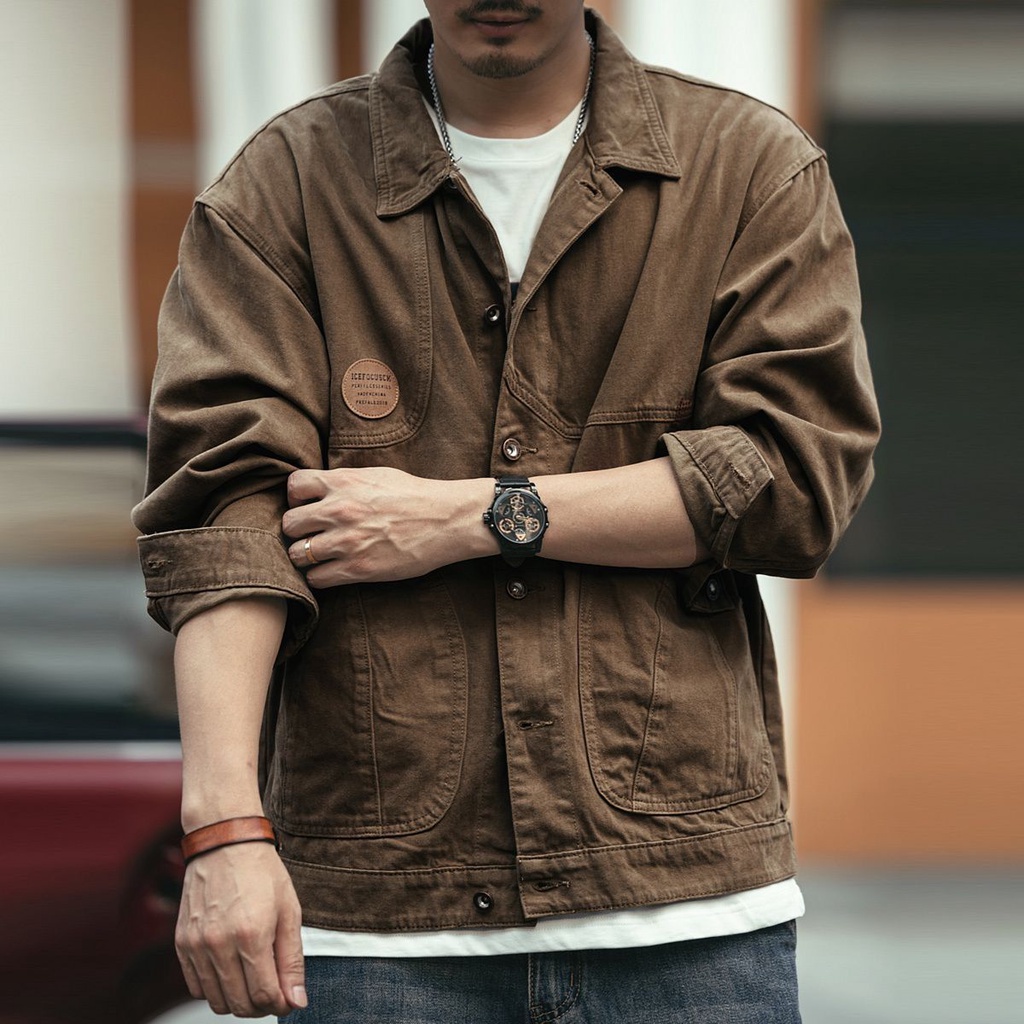 Áo Khoác denim Dáng Rộng Phong Cách retro Mỹ Thời Trang Thu Đông Cho Nam Giới