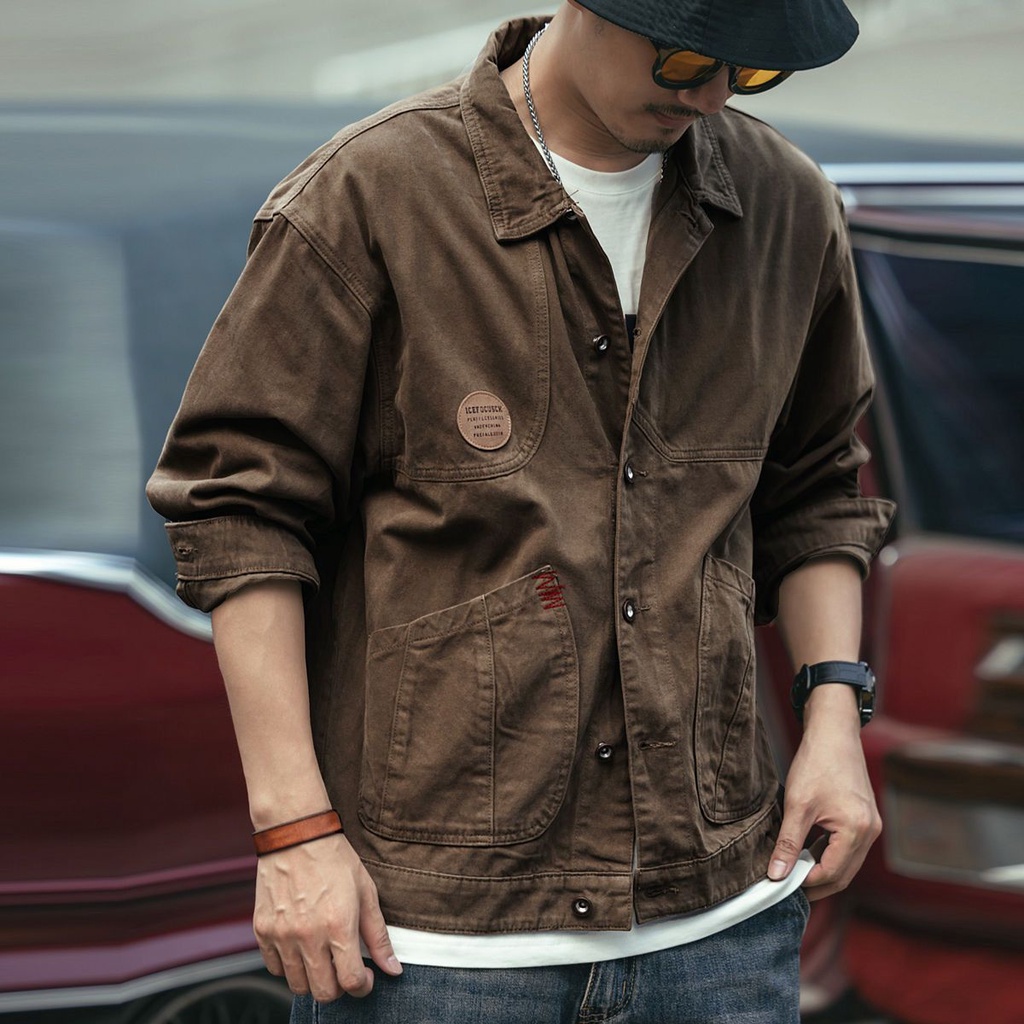 Áo Khoác denim Dáng Rộng Phong Cách retro Mỹ Thời Trang Thu Đông Cho Nam Giới