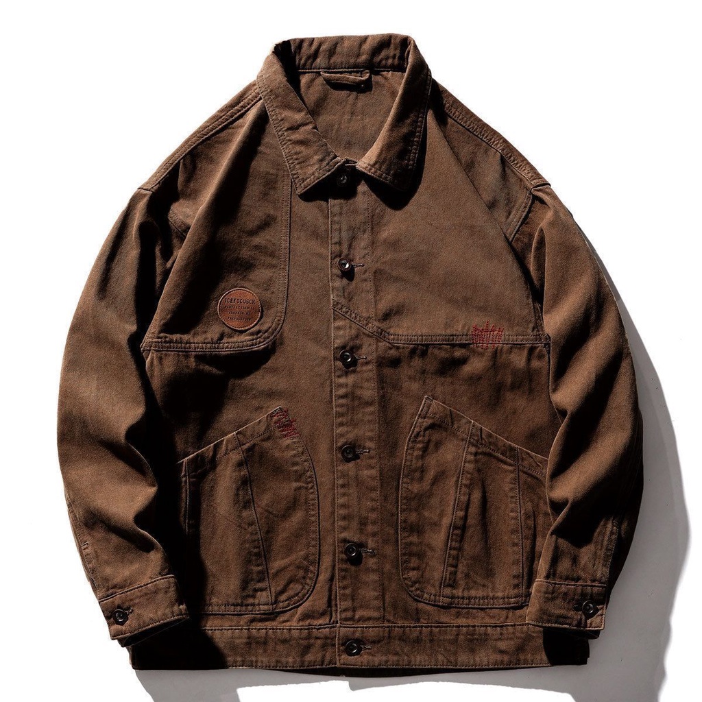 Áo Khoác denim Dáng Rộng Phong Cách retro Mỹ Thời Trang Thu Đông Cho Nam Giới