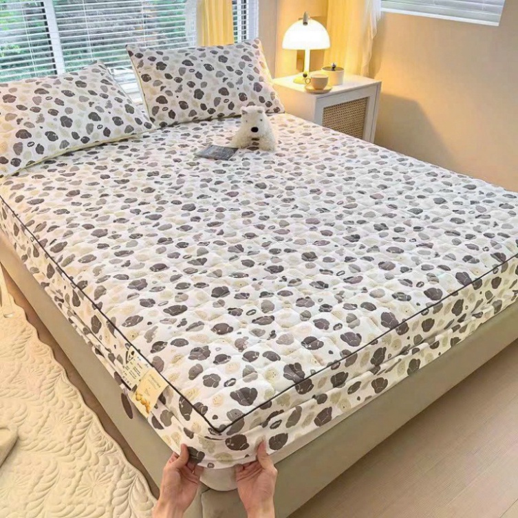 Bộ ga gối trần bông vải cotton đũi đậu nành nhập khẩu,set 3 món ga gối trần bông cotton đũi bo chun bọc đệm HOT