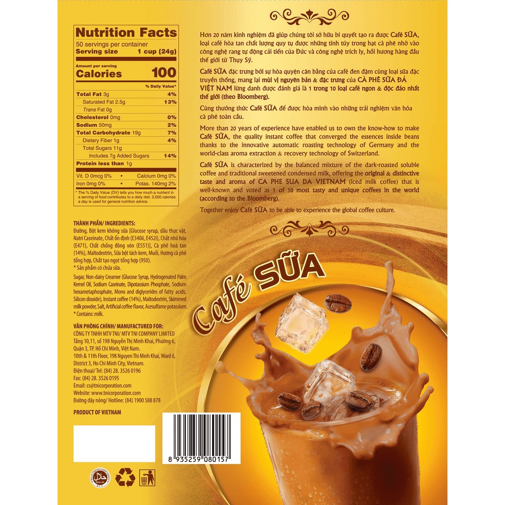 Đặc sản TN Cà Phê Sữa Hòa Tan 3IN1 KING COFFEE - Túi 50 gói x 24G