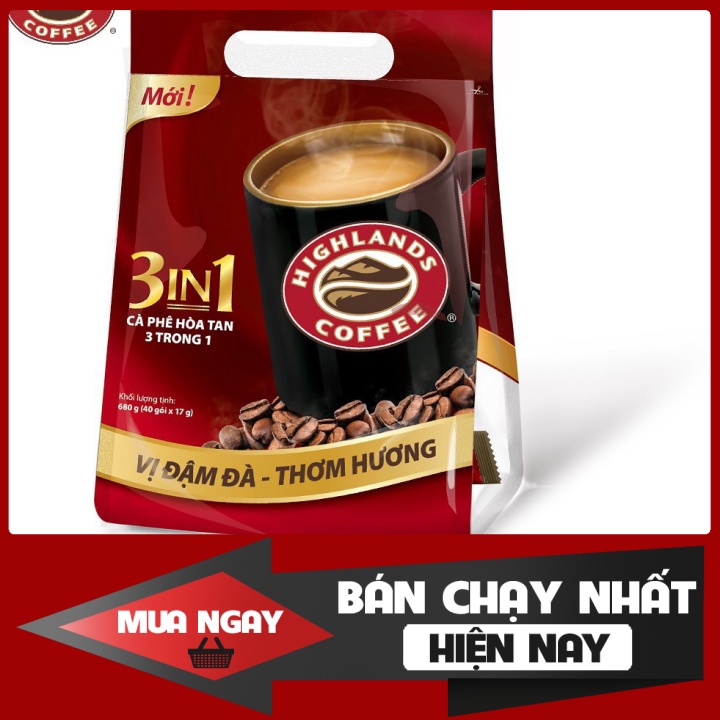 (Đặc sản) Nguyên chất Cà phê hòa tan Highlands Coffee 3in1 bịch 50 gói x17g