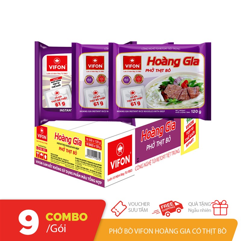 Combo 9 gói phở có thịt bò Hoàng Gia 120gr cao cấp Vifon